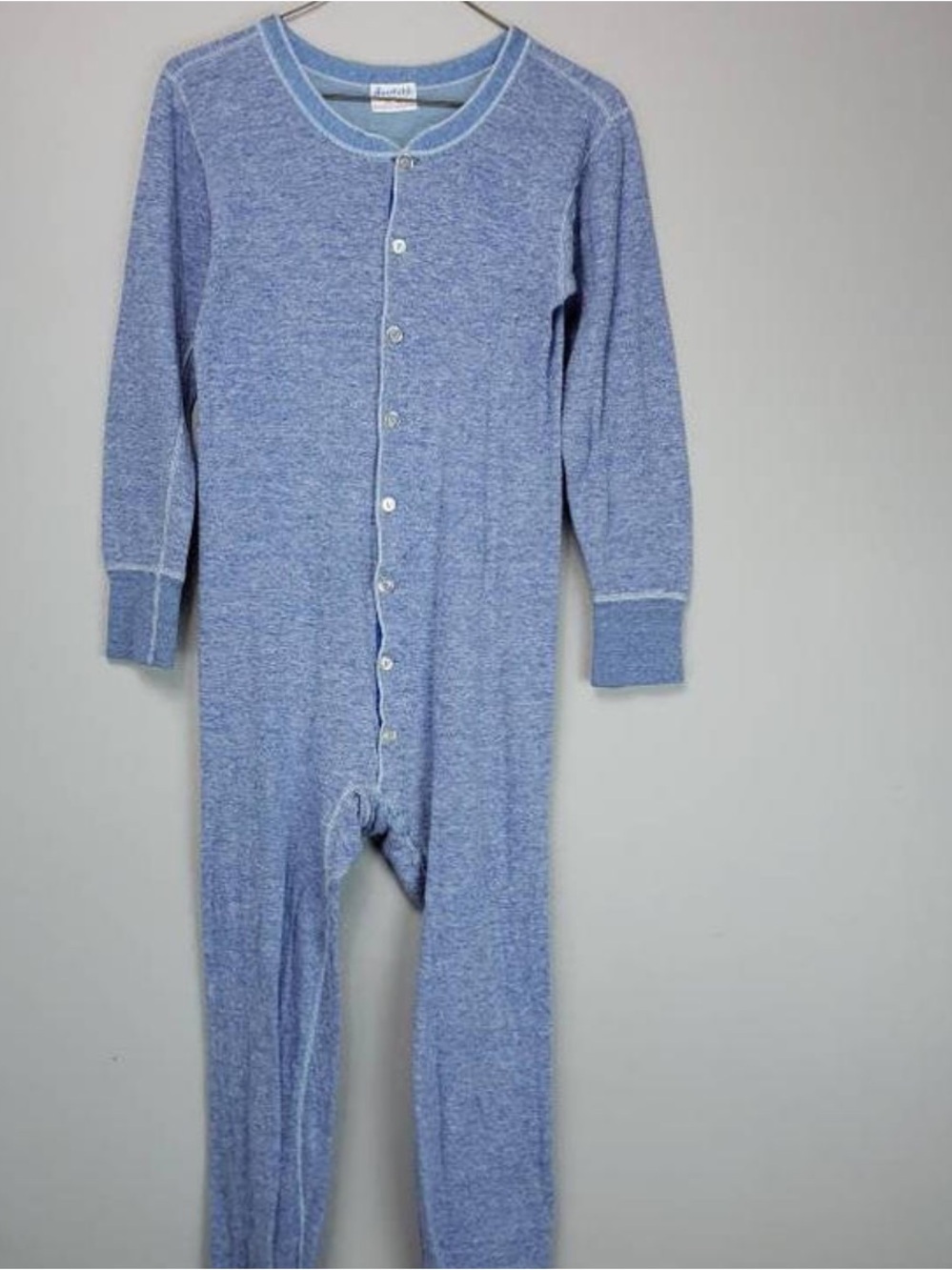 Vintage 70s Duofold blue button front long underwear jumpsuit Med long John Wool